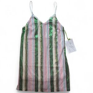 ✨ Elle Gray Sequin Stripe Mini Dress – NWT | Size S/M 💃 $40 ($85)